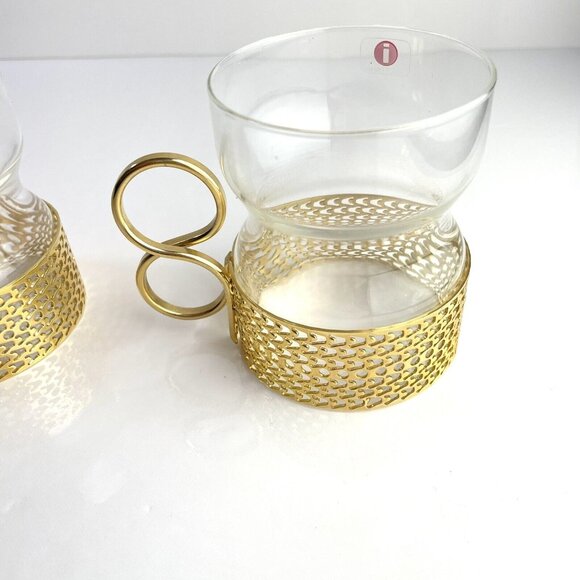 Iittala Tsaikka glasses With Gold Clips Finland - Hot Drink Glasses Clear Cup - Picture 7 of 16